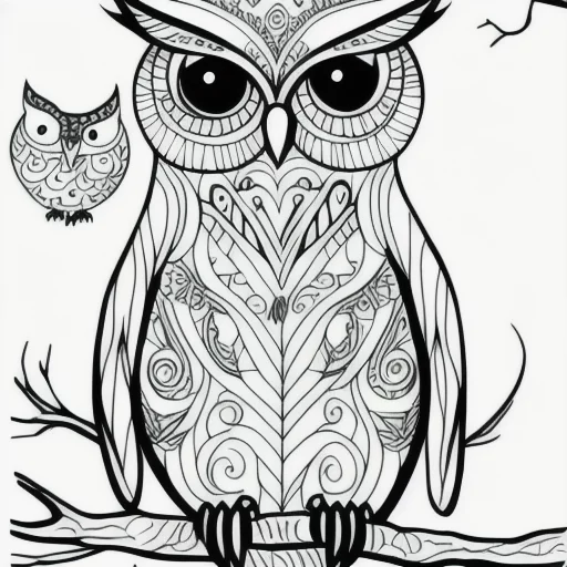 2023-01/3513690808-hand drawn owl on a tree (coloring page), fine lines, black and white.webp
