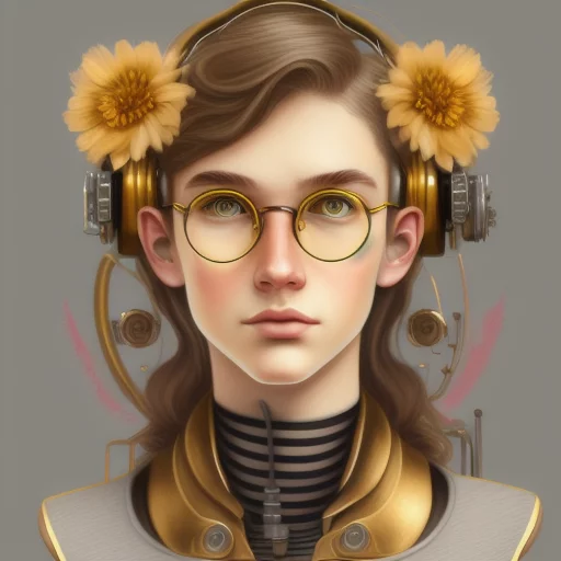 2023-02/196848544-sketch of a teen, mechanical, steampunk, shoulder length hair, light brown hair, round gold glasses, grey eyes, caucasian, yello.webp