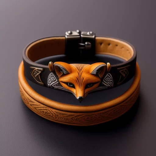 2023-03/6828992095-fox bracelet made of buckskin with fox features, rich details, fine carvings, studio lighting.webp
