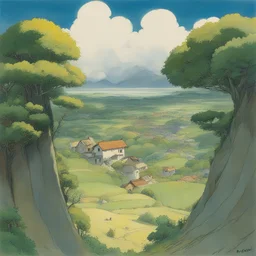 a landscape by Hayao Miyazaki