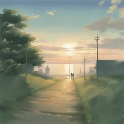 a landscape by Makoto Shinkai