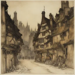 a city by Arthur Rackham