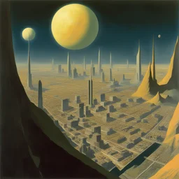 a city by Chesley Bonestell