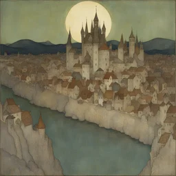 a city by Edmund Dulac