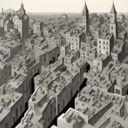 a city by M. C. Escher