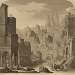 a city by Otto Marseus van Schrieck