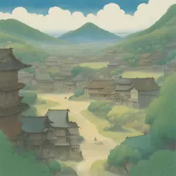 a landscape by Hayao Miyazaki