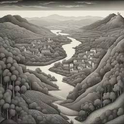 a landscape by M.C. Escher