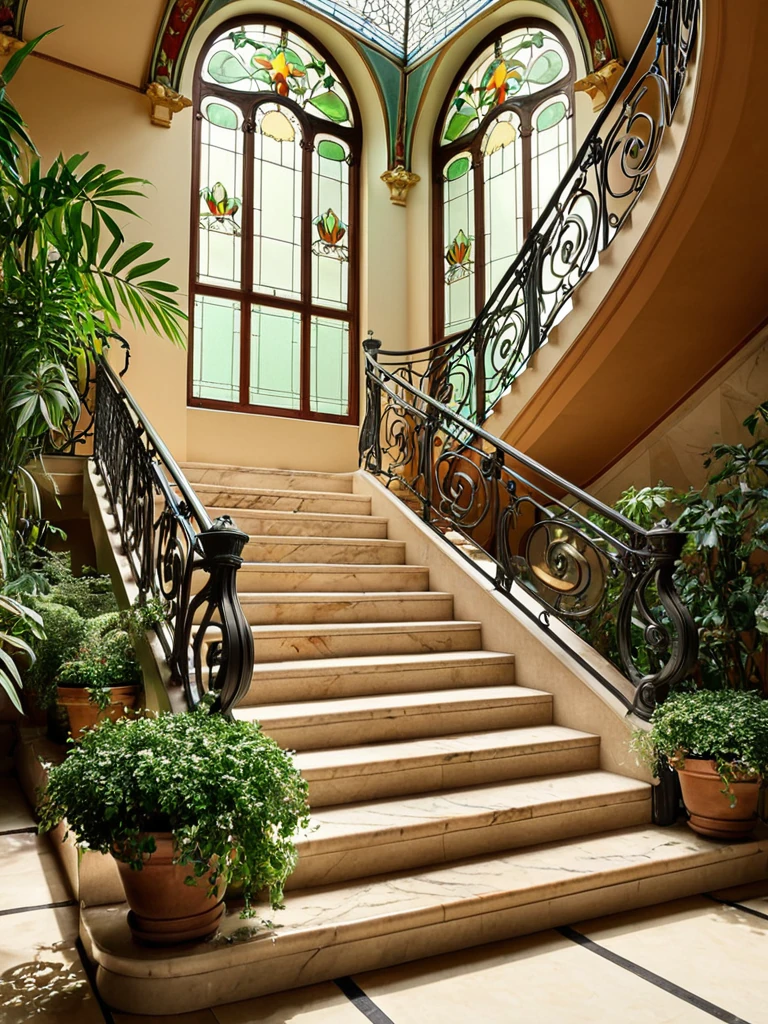 Art nouveau staircase, Stable Diffusion XL