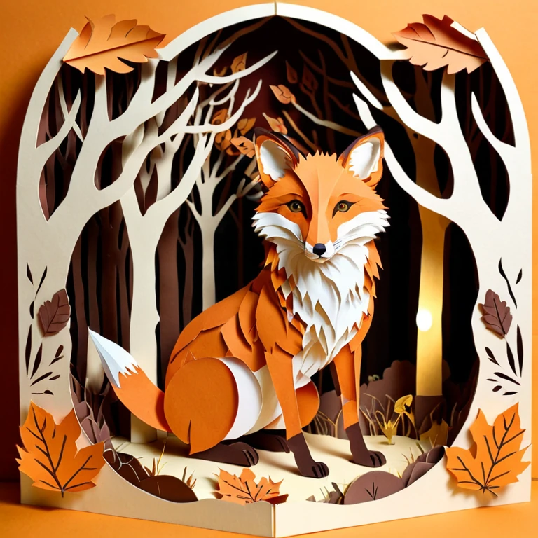 Paper cut fox in an autumn forest, Stable Diffusion XL