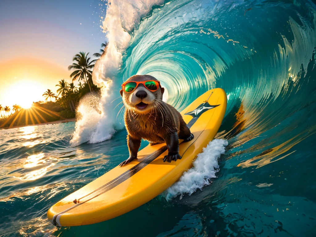 Sea otter surfer in a tube wave, Stable Diffusion XL