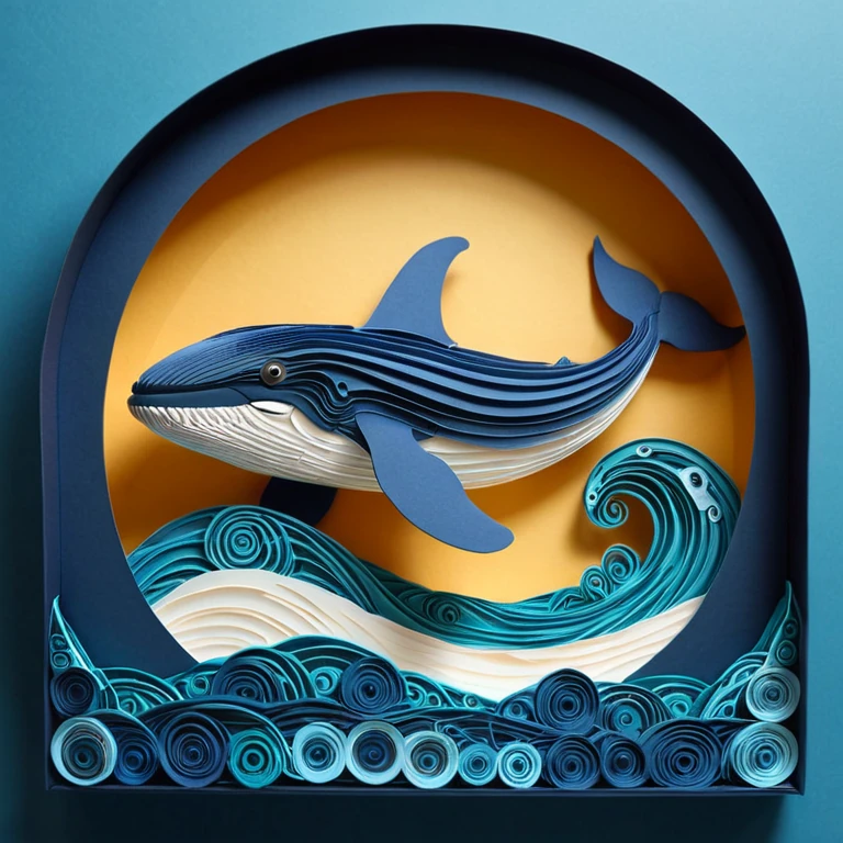 Paper cut whale in ocean waves, Stable Diffusion XL