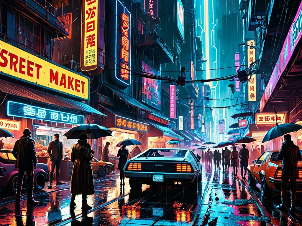 Cyberpunk street market at night, Stable Diffusion XL
