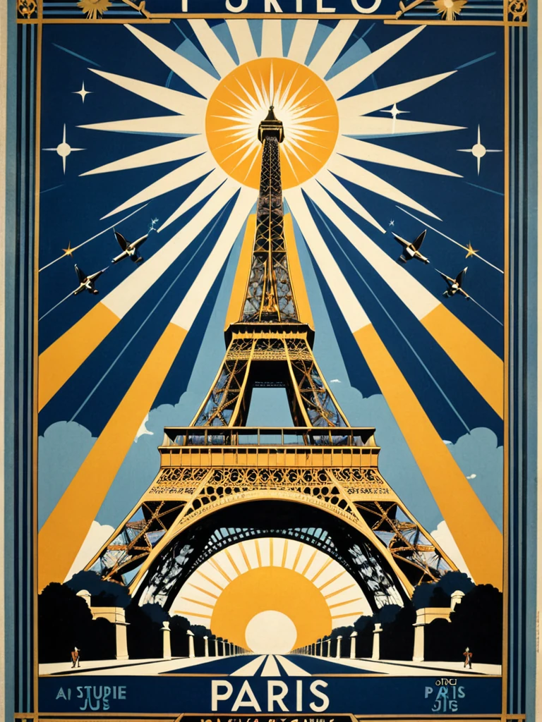 Art deco travel poster of Paris, Stable Diffusion XL