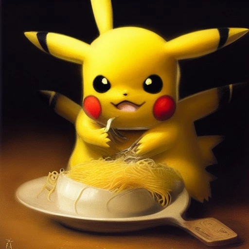 Pikachu eating spagetti