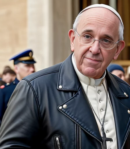 Pope Francis wearing biker leather jacket