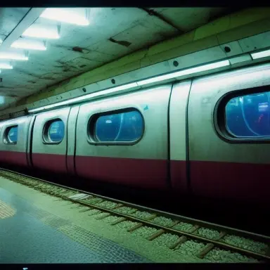 side view, subway station cyberpunk, cyberpunk train, metrostation ussr, cyberpunk, future, very long shot, no people, 8k, 8mm f