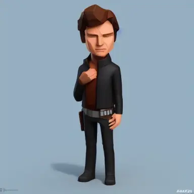 han solo isometric, 3d blender render, soft colors, low poly, digital art, full body, highly detailed, illustration, trending on