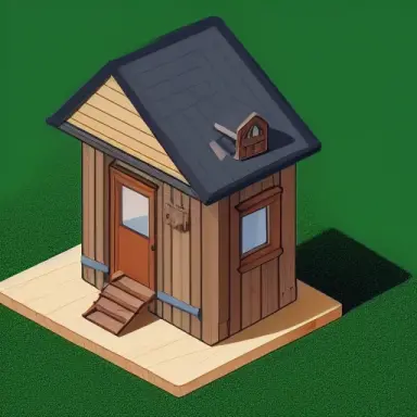 tiny house, isometric style, wooden, castle architecture