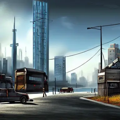 digital art, realistic, city, post apocalypse