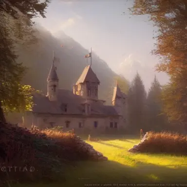 castle in the field,archery range,by greg rutkowski and thomas kinkade,trending on artstation, 8k