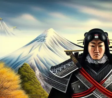 realism, man, shogun, ultra detailed face, ultra detailed mountain background, art by wox, high detailed, ultra detailed eyes, b