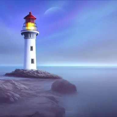 futuristic lighthouse, flash light, hyper realistic, epic composition, cinematic, landscape vista photography, landscape veduta