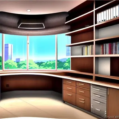 masterpiece, best quality, high res, (no signature), (no letters), interior, office, director office, cabinet, (((office chair))