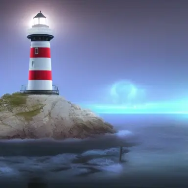 futuristic lighthouse, flash light, hyper realistic, epic composition, cinematic, landscape vista photography, landscape veduta