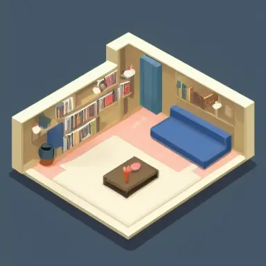 tiny cute isometric living room in a cutaway box