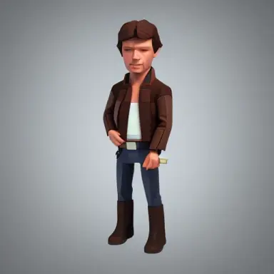 han solo isometric, 3d blender render, soft colors, low poly, digital art, full body portrait, highly detailed, illustration