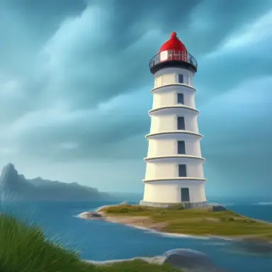 futuristic lighthouse, flash light, hyper realistic, epic composition, cinematic, landscape vista photography, landscape veduta