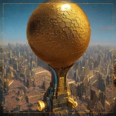 detailed paint ron walotsky a gold fantasy orbital city over the north great tree, fractal ethnofuture, octane render, steps