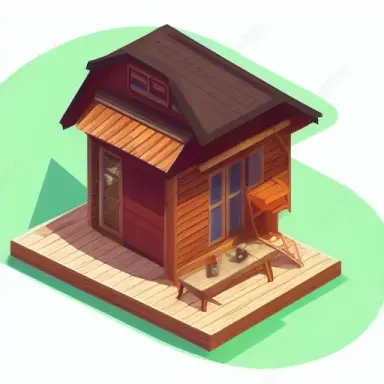 tiny house, isometric style, wooden, chines architecture