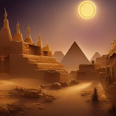 an evil egyption village with gold 4k,style adrian smith,