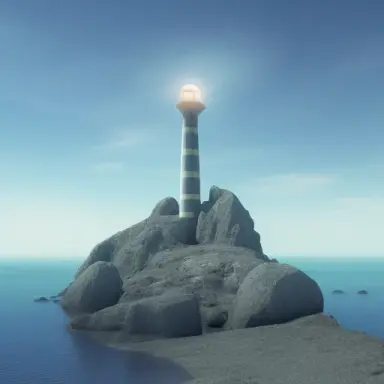 futuristic lighthouse, flash light, hyper realistic, epic composition, cinematic, landscape vista photography, landscape veduta