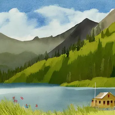 summer camp in mountains; lake by anne gifford