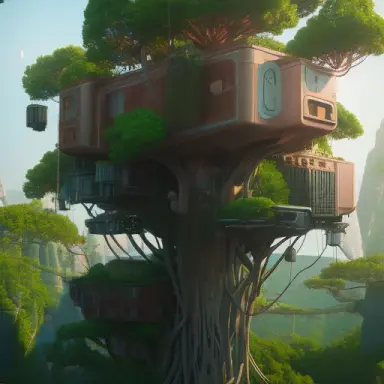 futuristic tree house, hyper realistic, epic composition, cinematic, landscape vista photography by Carr Clifton and Galen Rowell,