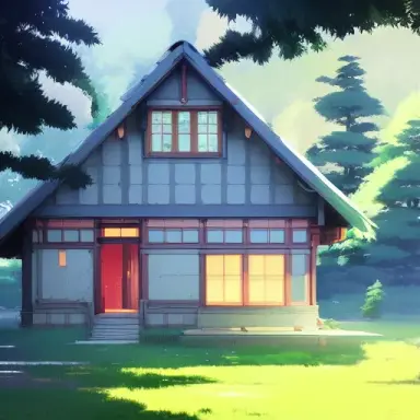 house in coniferous forest, golden ratio, fake detail, trending pixiv fanbox, acrylic palette knife, style of makoto shinkai stu