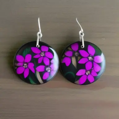 wooden purple loosestrife earrings, black and white