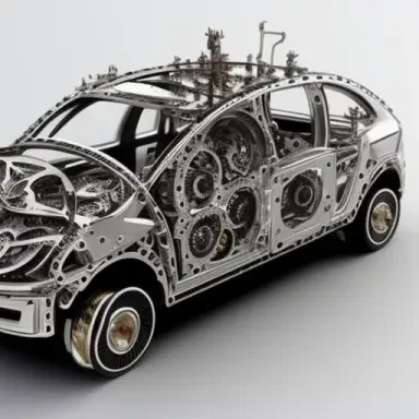 car made of watch parts; illustration 3d