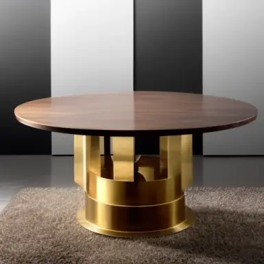 a luxury futurist circle table with plate in wood