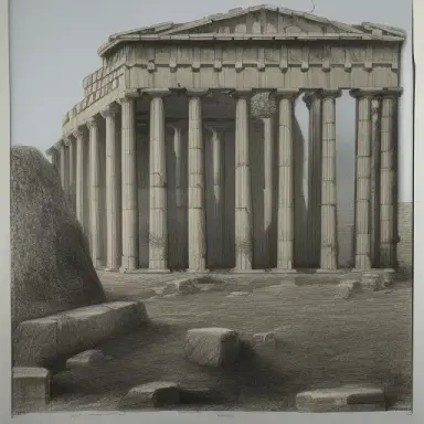 Coleseum that has been overtaken with nature, style of Étienne Louis Boullée grand drawing, anciant greek, grand, big scale