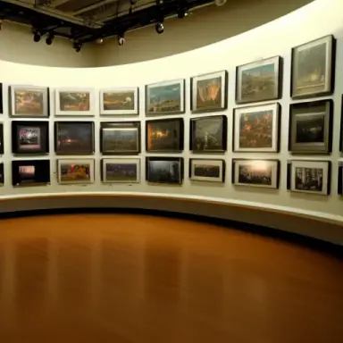 musem, exhibition, retro technique, beautiful big room, hi tek, computers