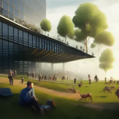 contemporary new Third place to work making countryside attractive, Bjarke Ingels, Brent Heighton, Beeple