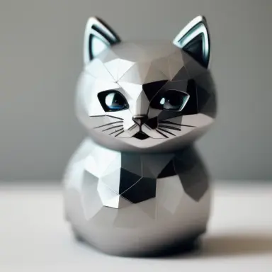 cute toy cat made of gray glass, geometric accurate, relief on skin, plastic relief surface of body, intricate details, cinemati