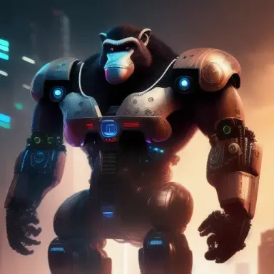 portrait of cyberpunk robot kong made of alien tech, apocalypse storm styled, dramatic, extremely detailed, trending on artstati