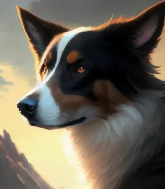 beautiful furry art portrait commission, male furry anthro brown border collie fursona, wearing pirate clothes, holding a spear