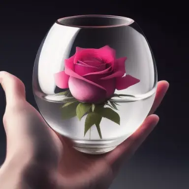 two hands holding a glass heart with a rose inside, a hologram, by Raymond Teague Cowern, still from alita, marketing design, ma