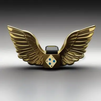 Playing dice with wings, 35mm, sharp, high gloss, brass, cinematic atmosphere, panoramic